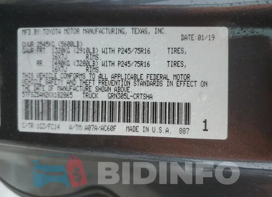5TFSZ5AN2KX182865 Photo# 12
