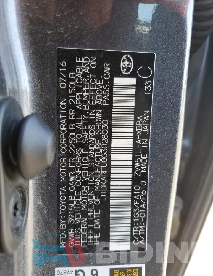 JTDKARFU8G3028030 Photo# 12