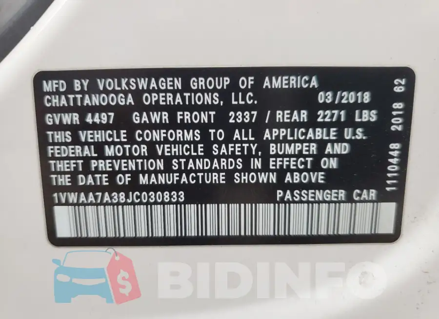 1VWAA7A38JC030833 Photo# 12