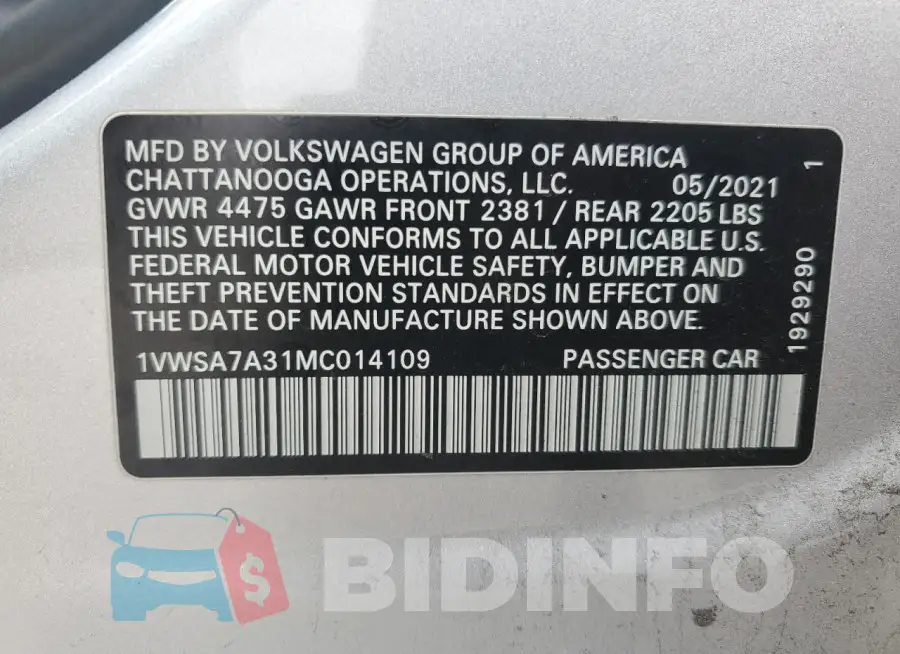 1VWSA7A31MC014109 Photo# 12