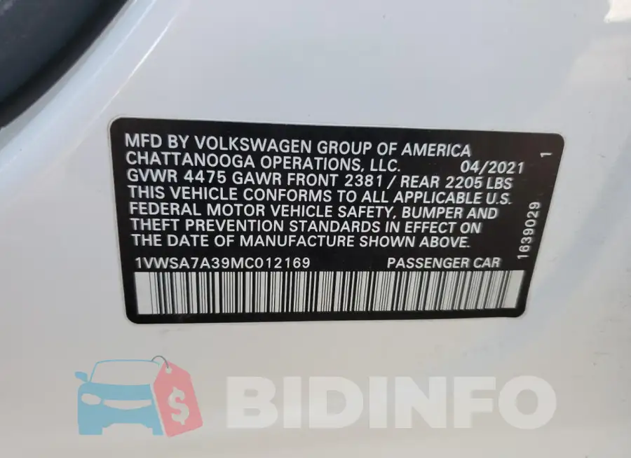 1VWSA7A39MC012169 Photo# 12