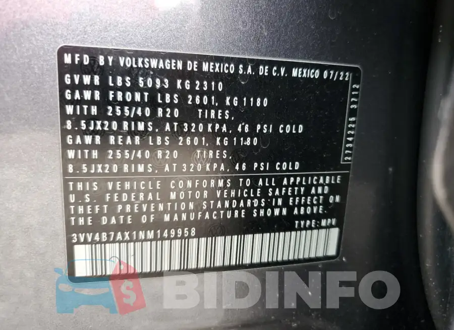 3VV4B7AX1NM149958 Photo# 13