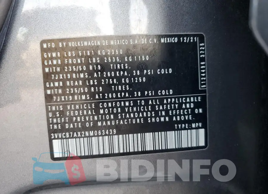 3VVCB7AX2NM063439 Photo# 13
