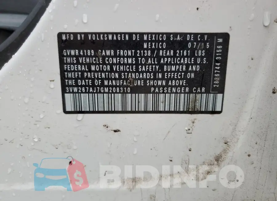 3VW267AJ7GM208310 Photo# 12