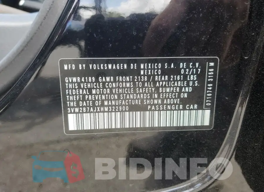 3VW2B7AJXHM322900 Photo# 12