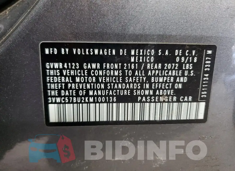 3VWC57BU2KM100136 Photo# 12