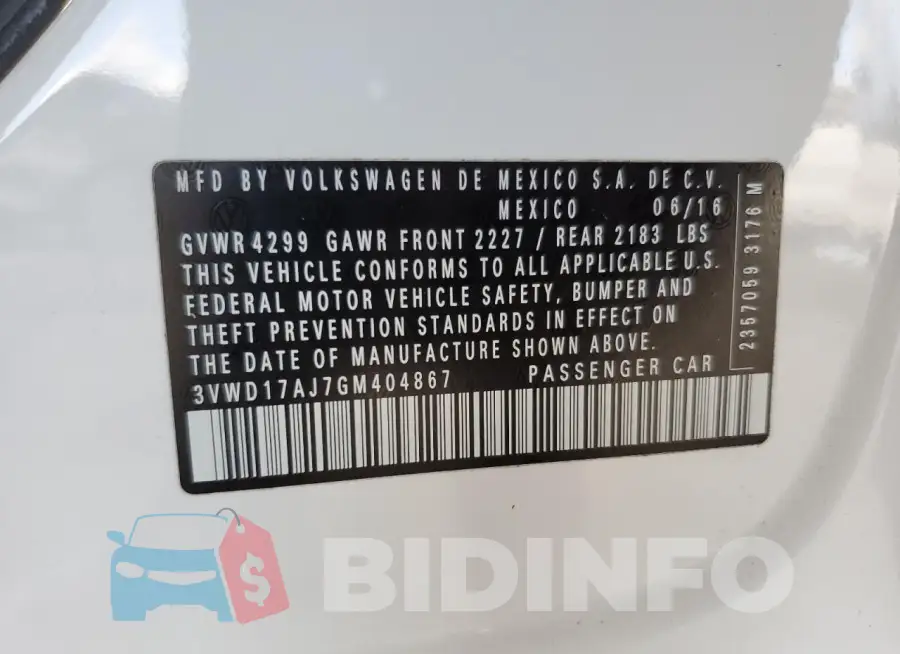 3VWD17AJ7GM404867 Photo# 12