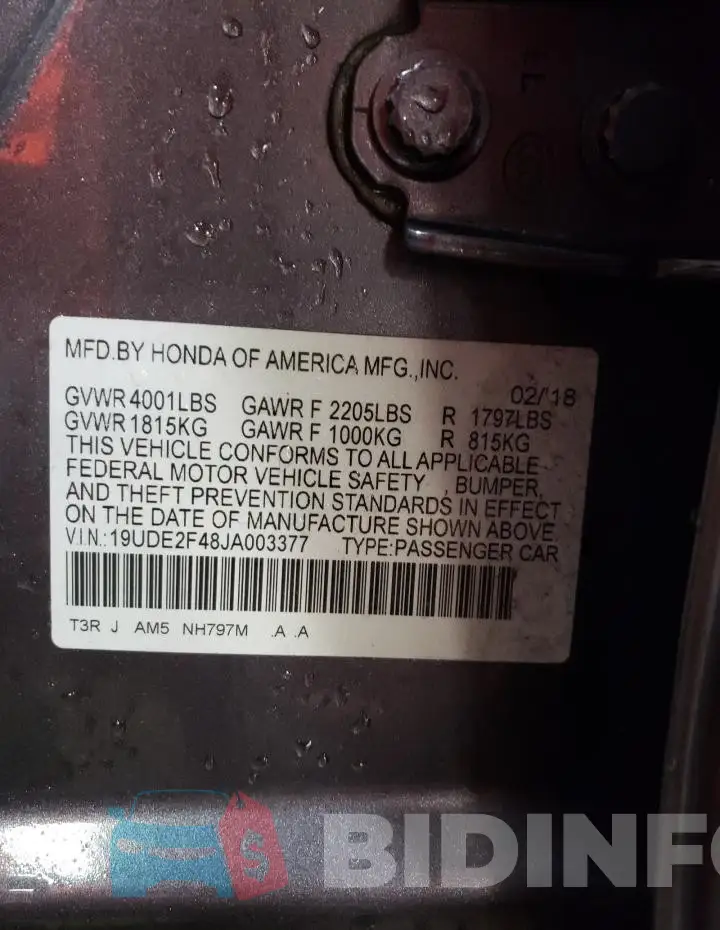 19UDE2F48JA003377 Photo# 12