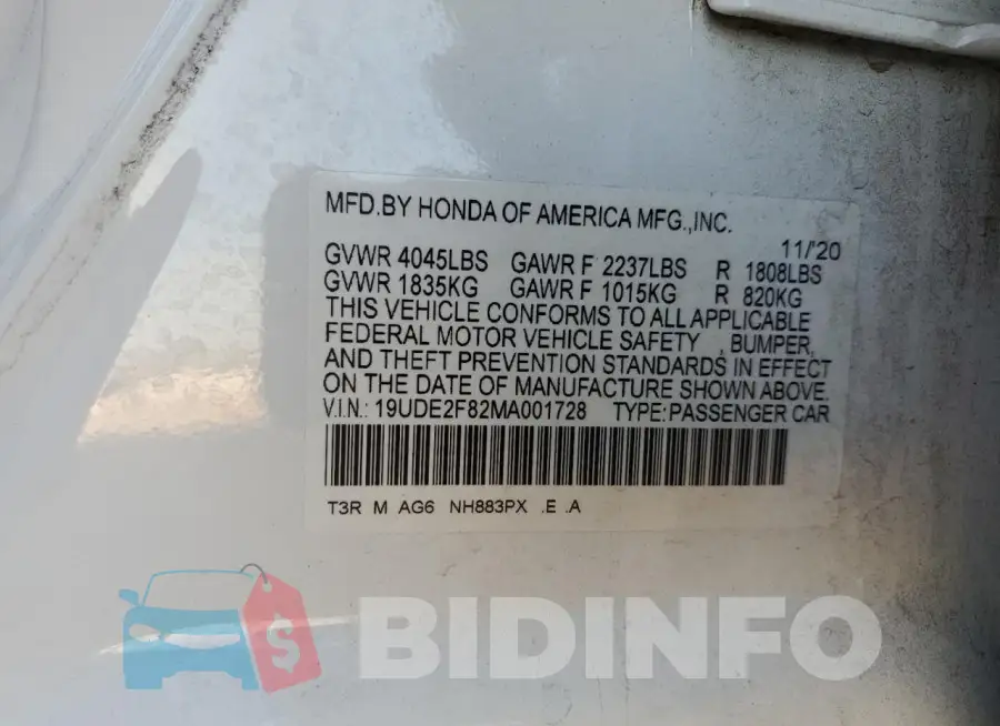 19UDE2F82MA001728 Photo# 12