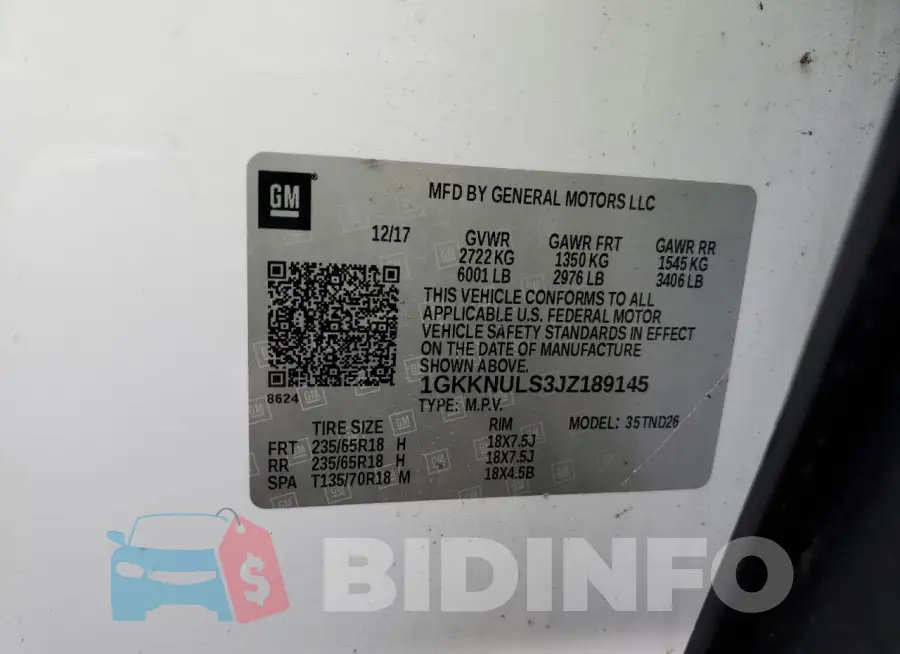 1GKKNULS3JZ189145 Photo# 13