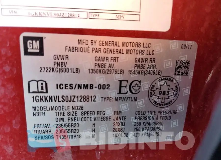 1GKKNVLS0JZ128812 Photo# 12