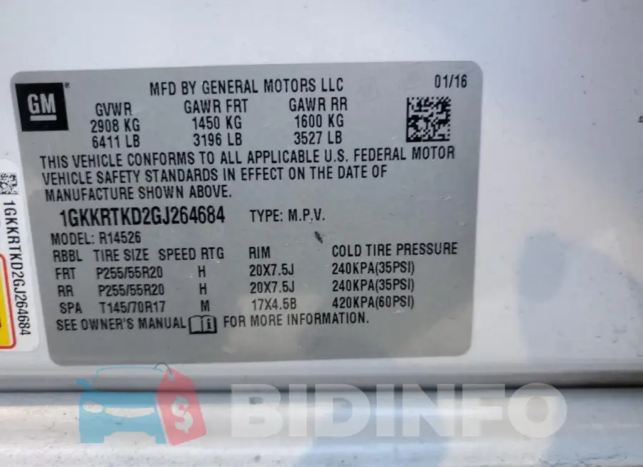 1GKKRTKD2GJ264684 Photo# 14