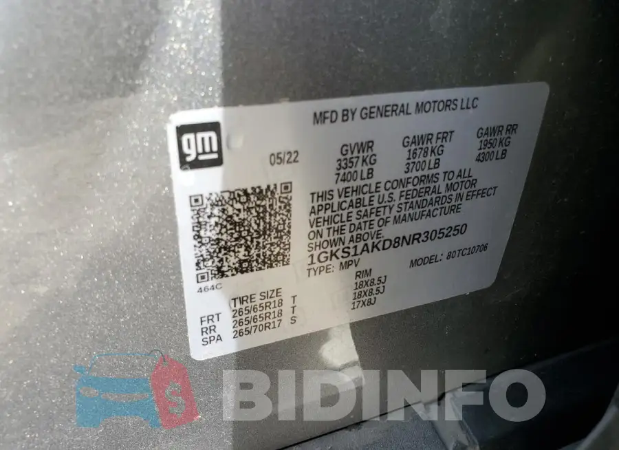 1GKS1AKD8NR305250 Photo# 13