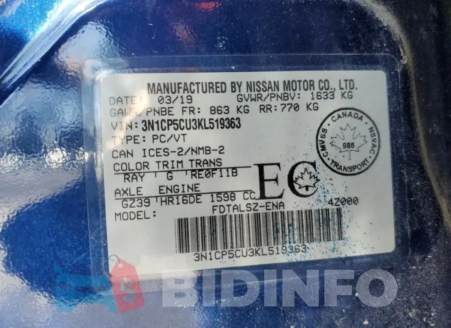 3N1CP5CU3KL519363 Photo# 14
