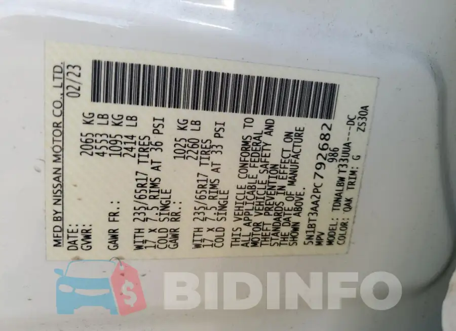 5N1BT3AA2PC792682 Photo# 13