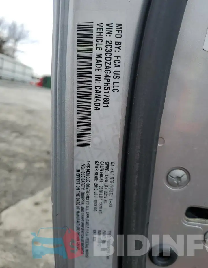 2C3CDZAG4PH517801 Photo# 12