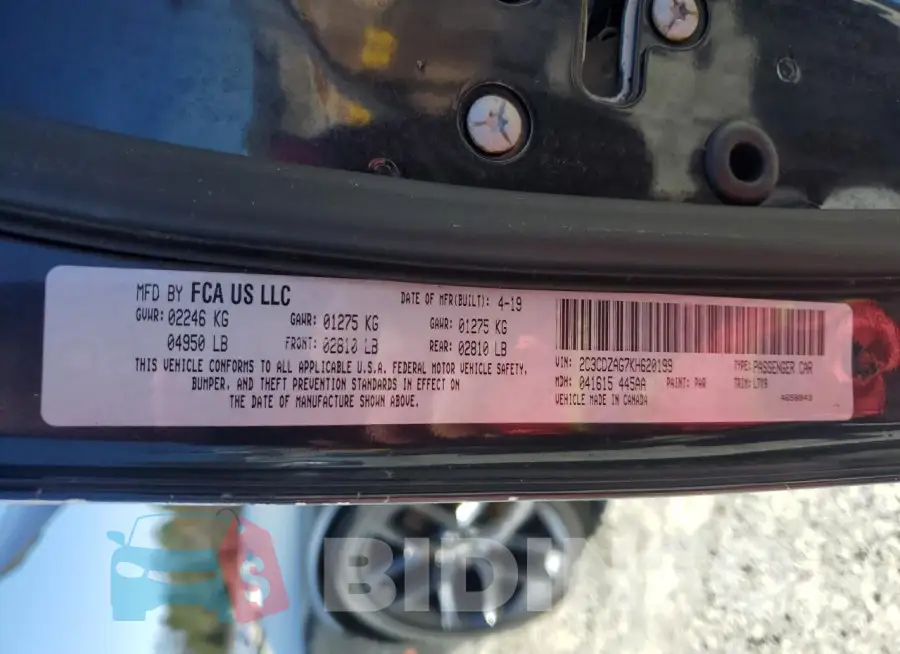 2C3CDZAG7KH620199 Photo# 12