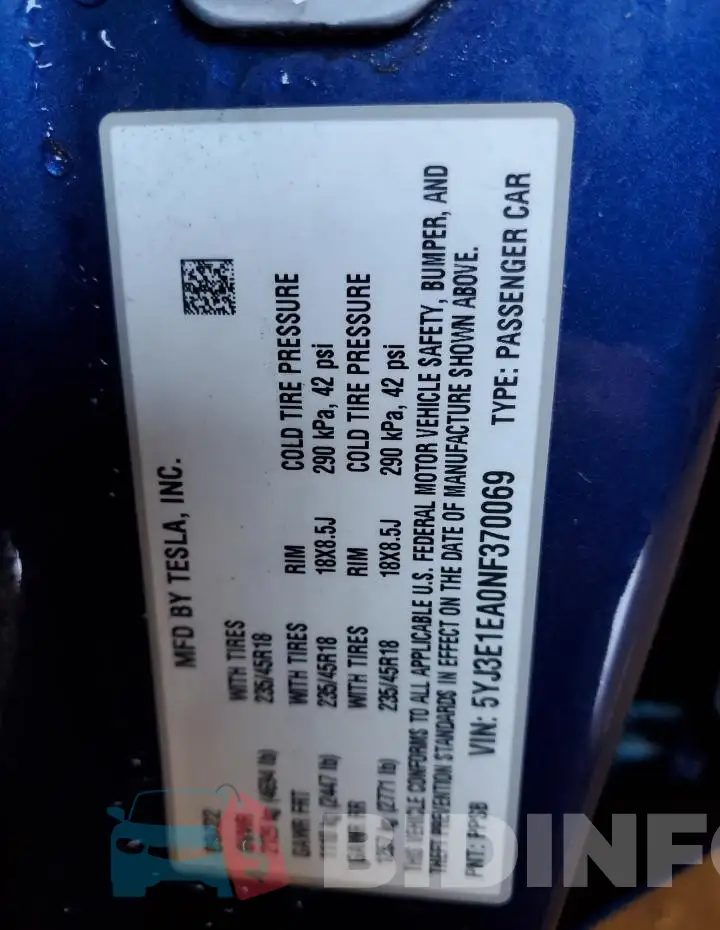 5YJ3E1EA0NF370069 Photo# 12