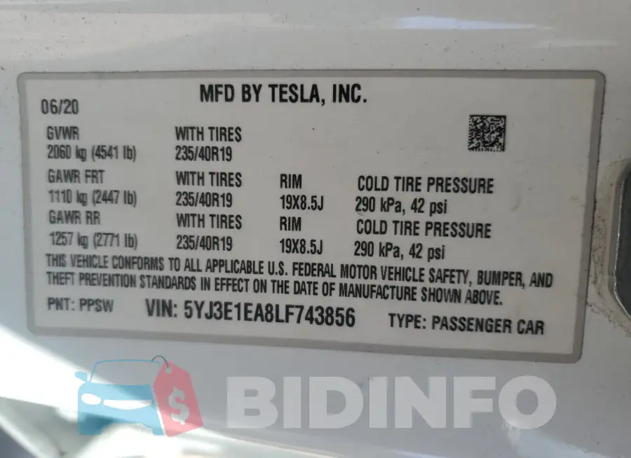5YJ3E1EA8LF743856 Photo# 12