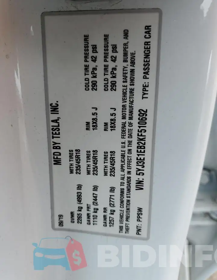 5YJ3E1EB2KF510692 Photo# 12
