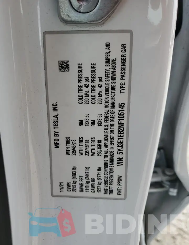 5YJ3E1EB2NF105145 Photo# 12