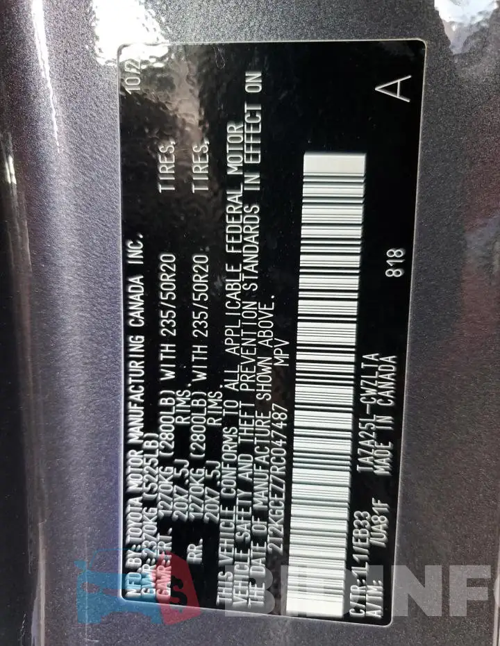 2T2KGCEZ7RC047487 Photo# 13