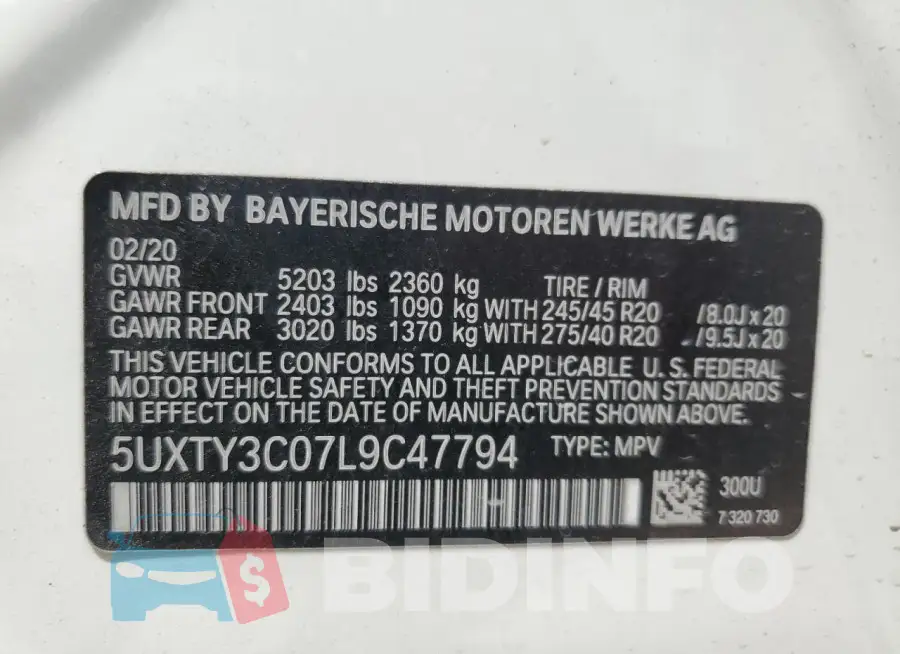 5UXTY3C07L9C47794 Photo# 13