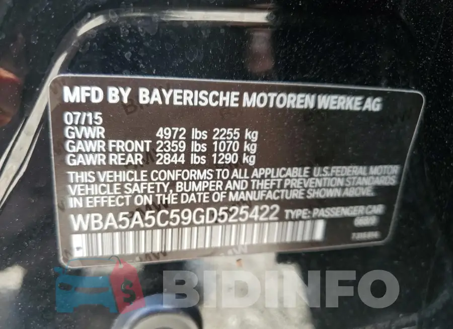 WBA5A5C59GD525422 Photo# 12