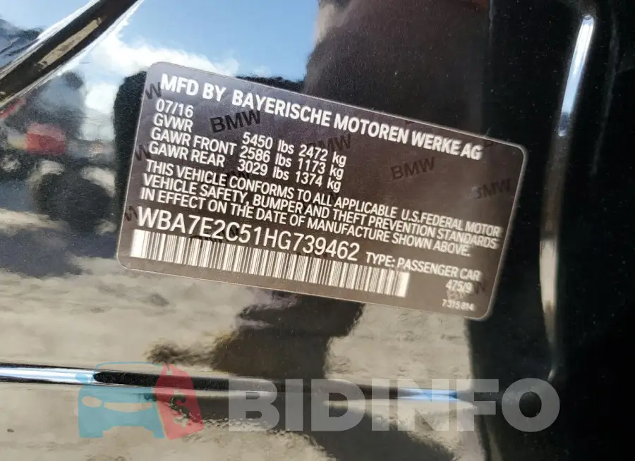 WBA7E2C51HG739462 Photo# 12