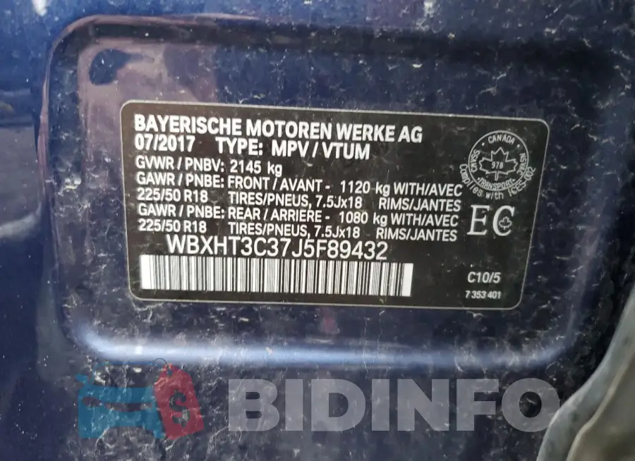 WBXHT3C37J5F89432 Photo# 13