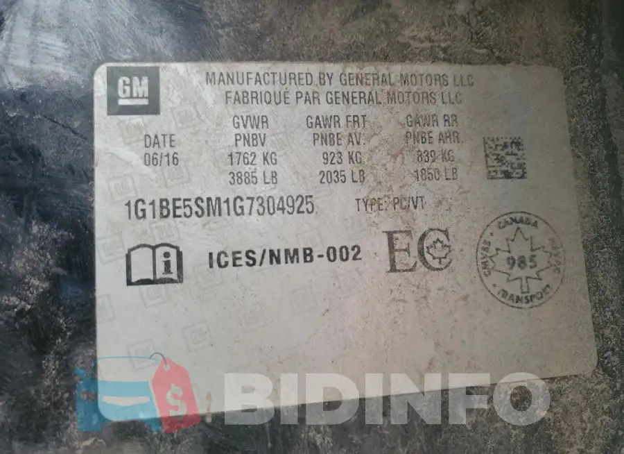 1G1BE5SM1G7304925 Photo# 13