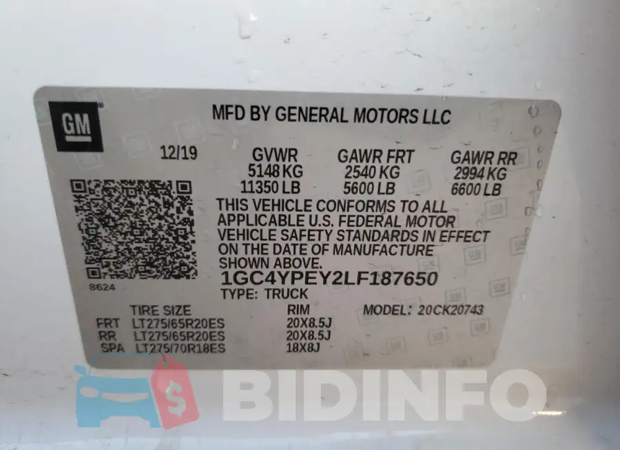 1GC4YPEY2LF187650 Photo# 14