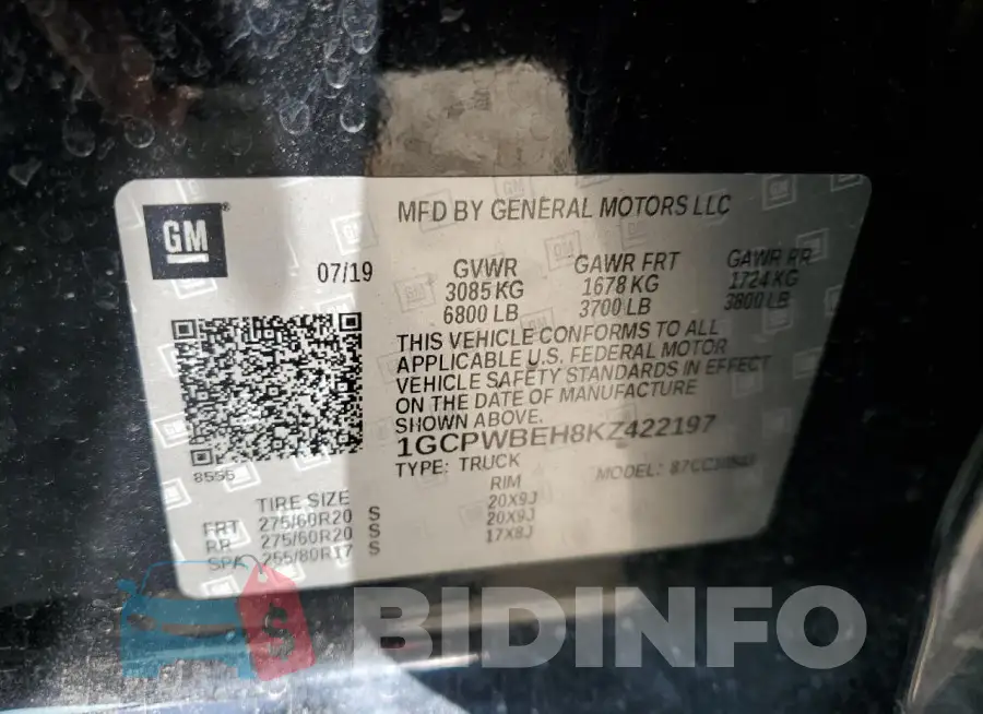 1GCPWBEH8KZ422197 Photo# 13
