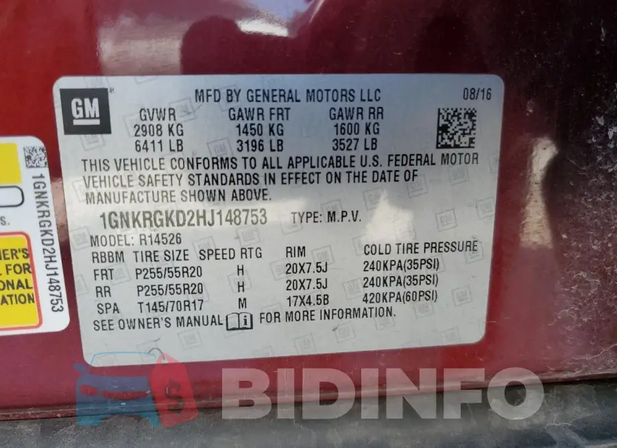 1GNKRGKD2HJ148753 Photo# 13