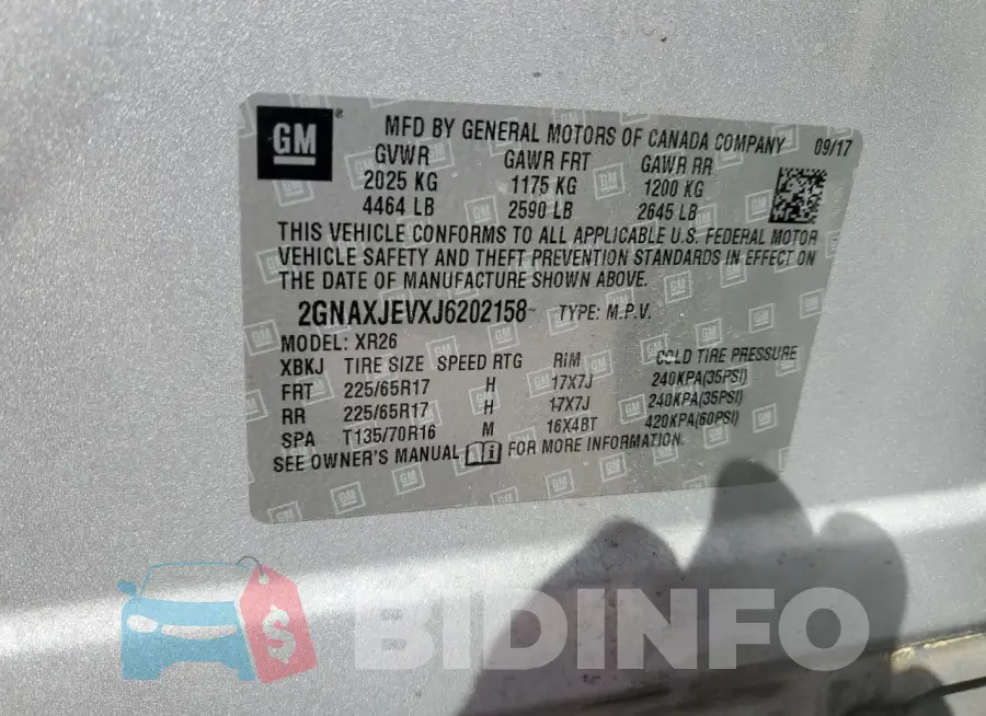 2GNAXJEVXJ6202158 Photo# 13