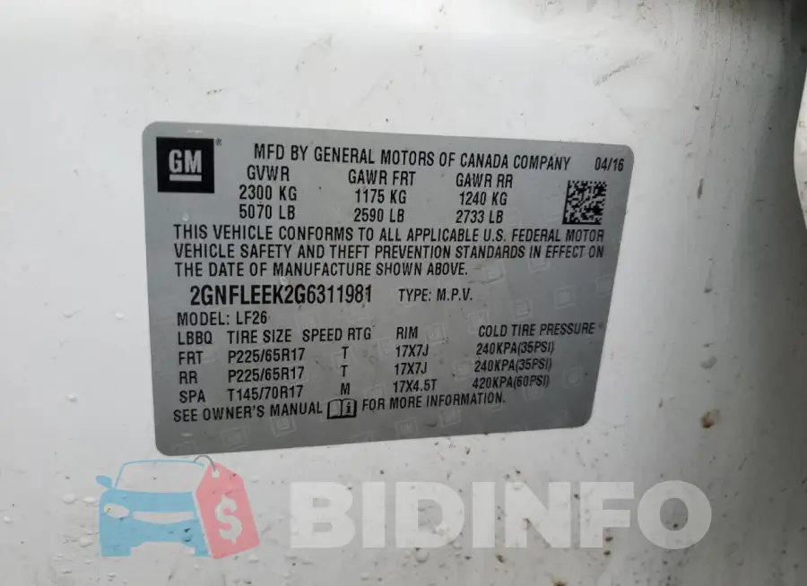 2GNFLEEK2G6311981 Photo# 13