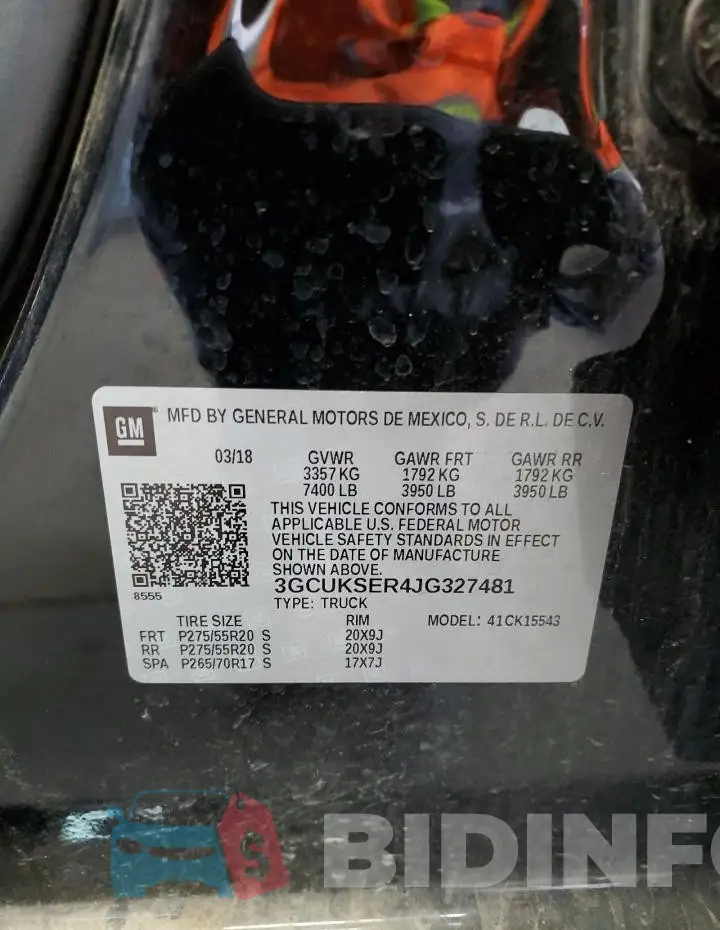 3GCUKSER4JG327481 Photo# 12