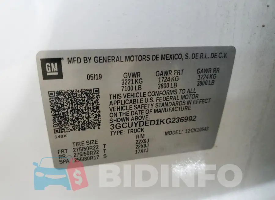 3GCUYDED1KG236992 Photo# 12