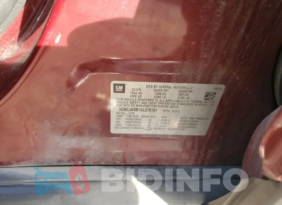 3GNCJKSB1GL275191 Photo# 13