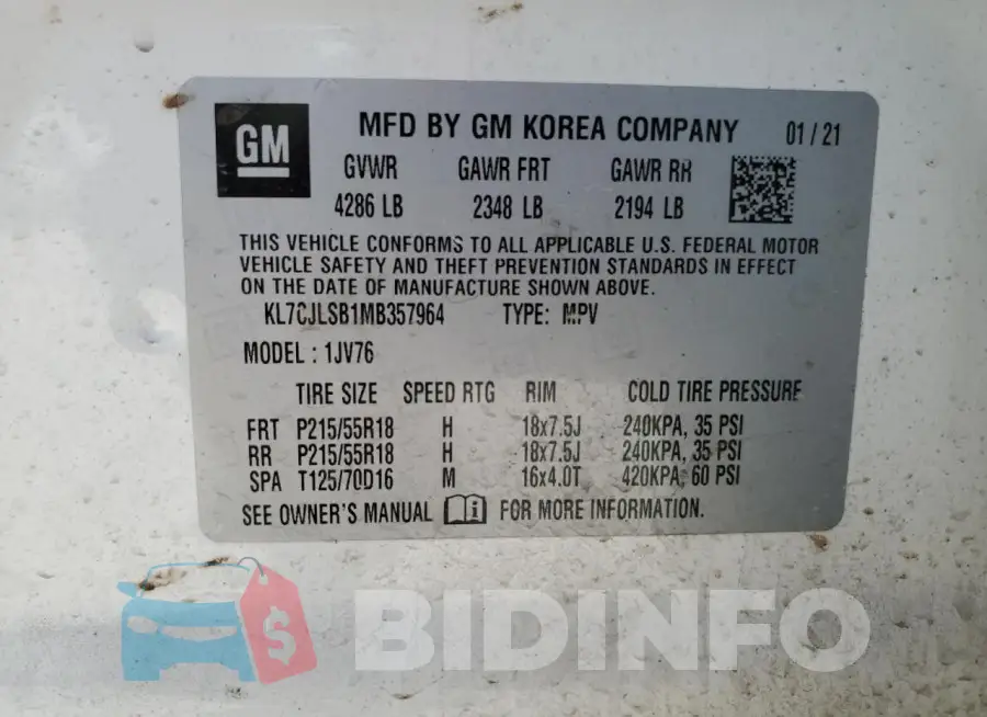 KL7CJLSB1MB357964 Photo# 14