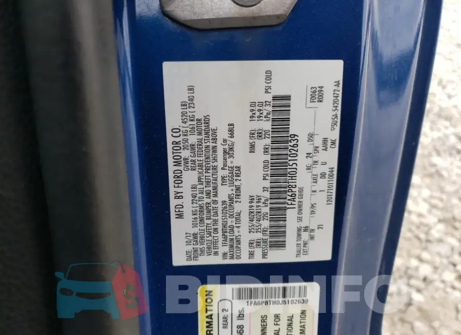1FA6P8TH0J5102639 Photo# 12
