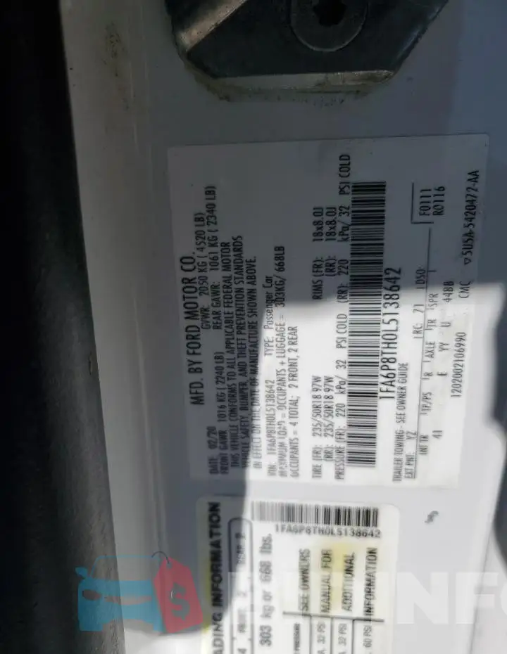 1FA6P8TH0L5138642 Photo# 12