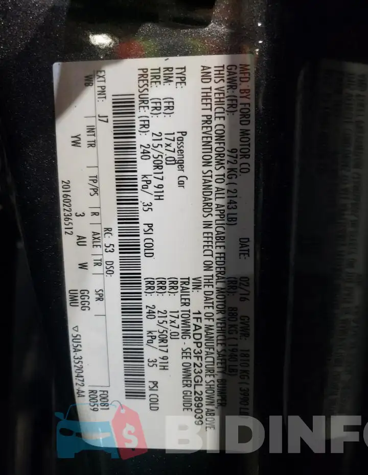 1FADP3F23GL289039 Photo# 12