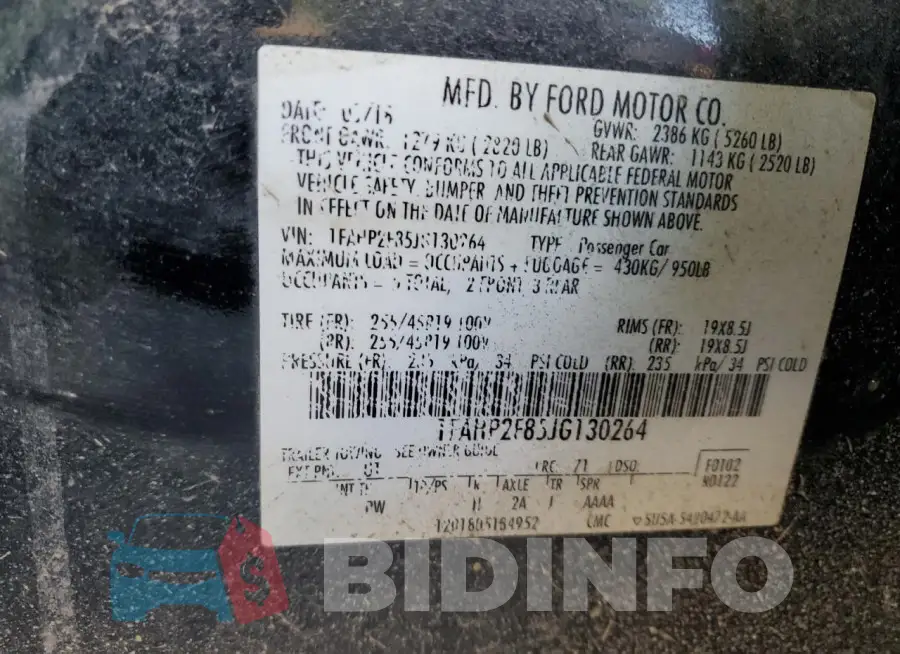1FAHP2F85JG130264 Photo# 13