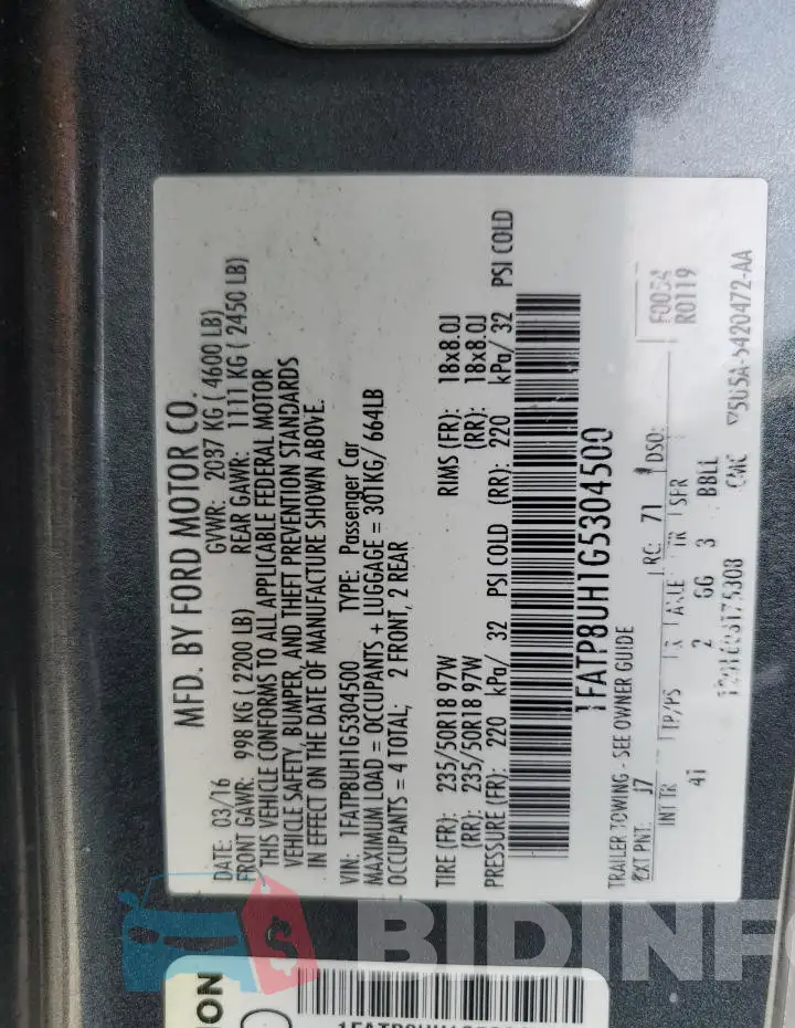 1FATP8UH1G5304500 Photo# 13