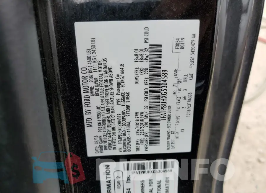 1FATP8UHXG5304589 Photo# 13
