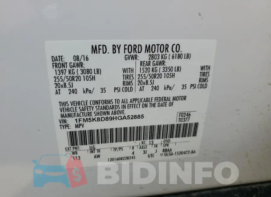 1FM5K8D89HGA52885 Photo# 14