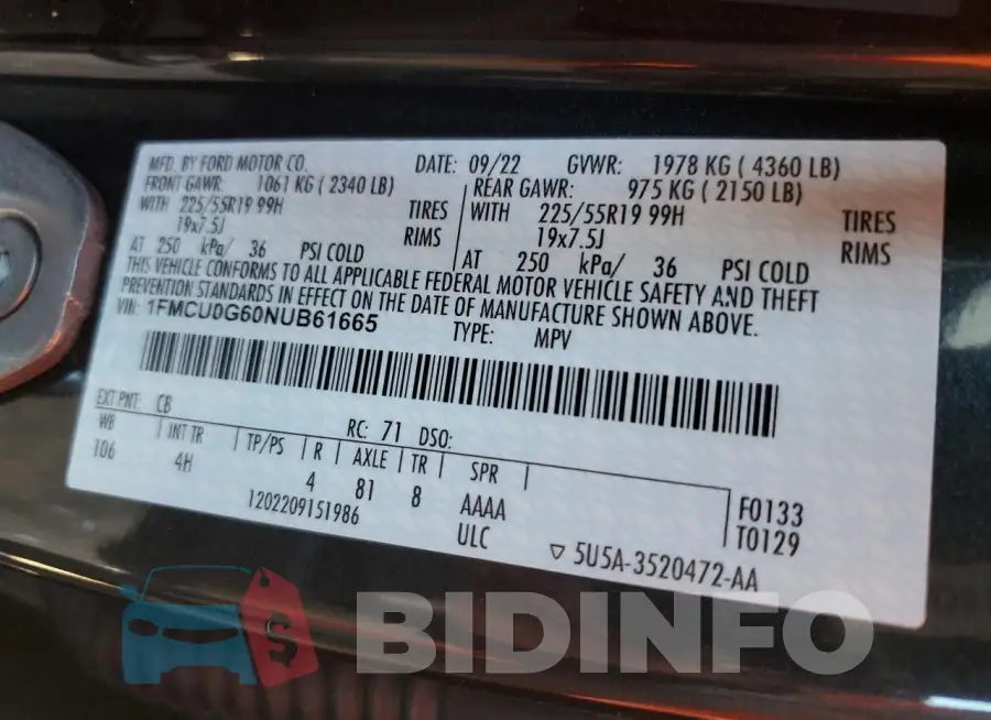1FMCU0G60NUB61665 Photo# 13