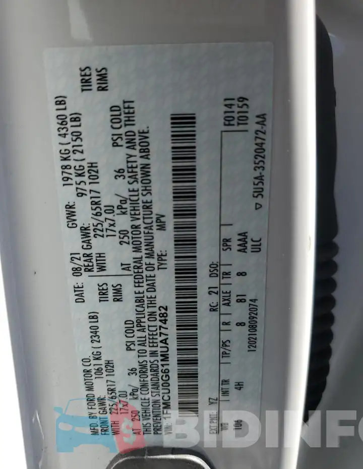 1FMCU0G61MUA77482 Photo# 13