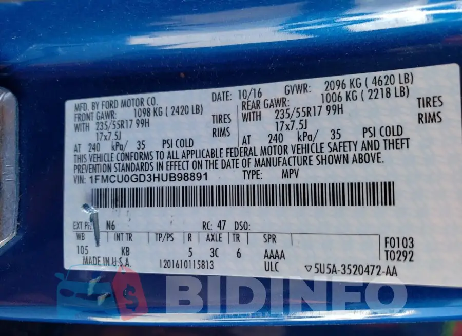 1FMCU0GD3HUB98891 Photo# 13